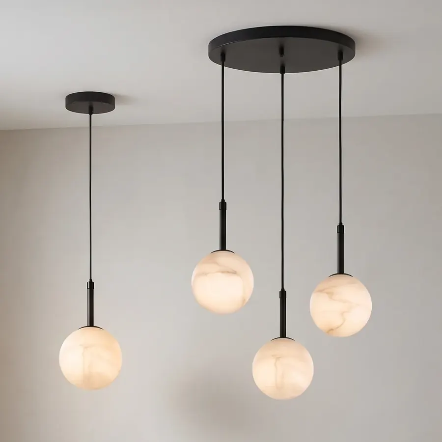 Modern Minimalist Alabaster Sphere Cluster Chandelier