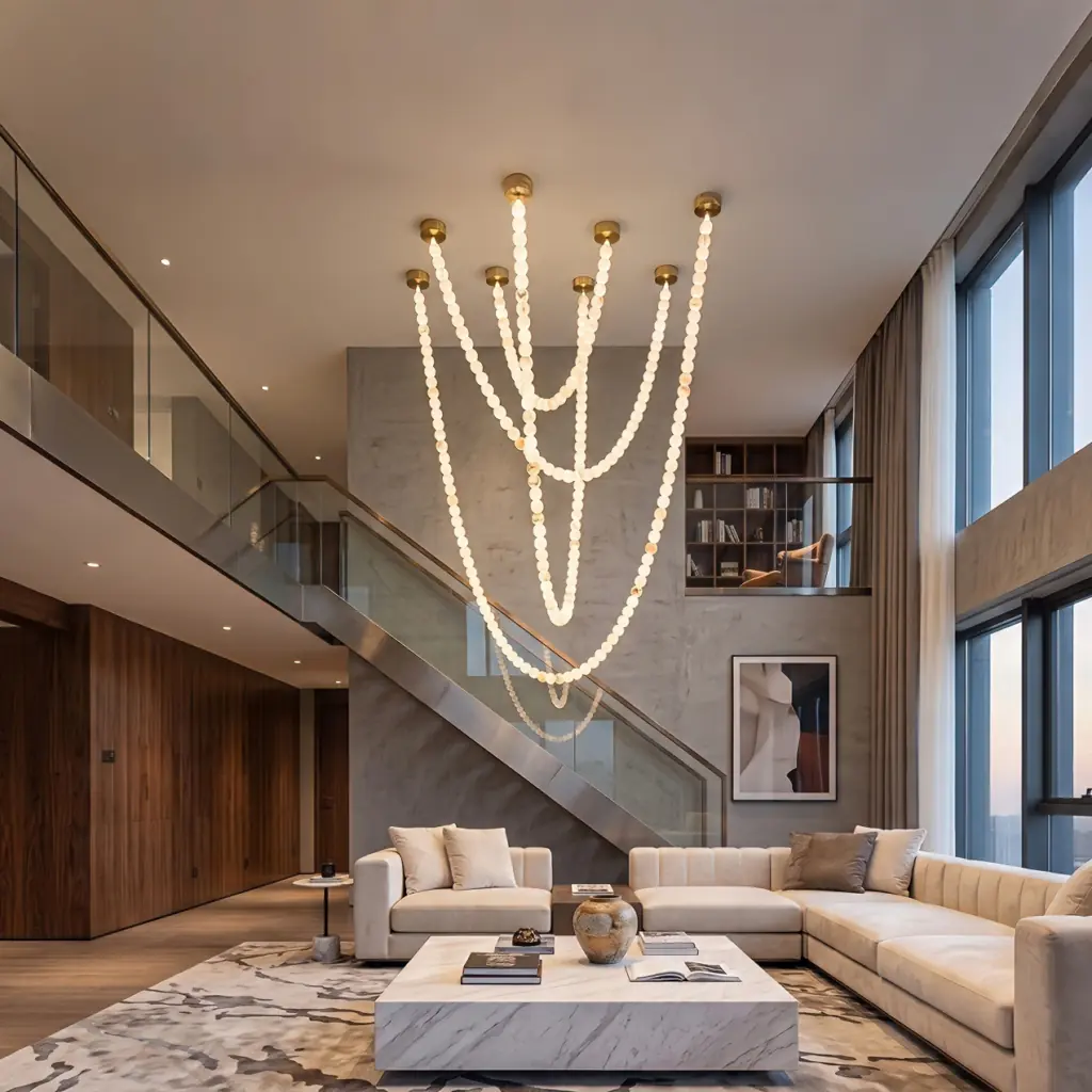 Custom Engineering Lighting Solutions  Oversized Natural Alabaster Chandelier for High-End Real Estate