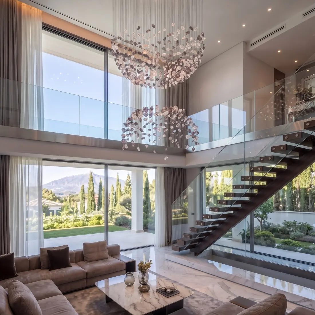 Large-Scale Floating Stone Chandelier for Modern Mansion Atriums  Marbella Bespoke Statement Lighting